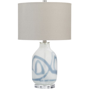 Glass Table Lamp With Crsytal Base And Gray Linen Shade