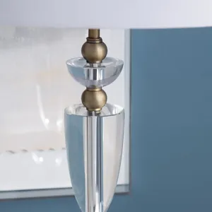 Crystal Table Lamp With White Linen Shade