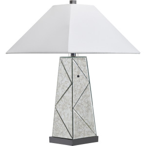 Glass Table Lamp With White Linen Shade