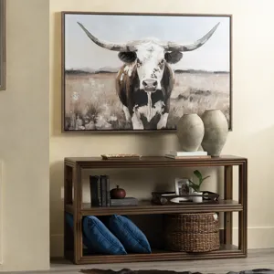 Lone Star Rustic Longhorn Framed Canvas Wall Art