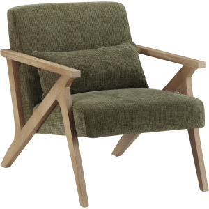 Earthy Green Upholstered Accent/arm Chair With Light Natural Wood Frame