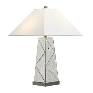 Glass Table Lamp With White Linen Shade