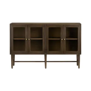 W Brown Wood Four Door Media Credenza Sideboard