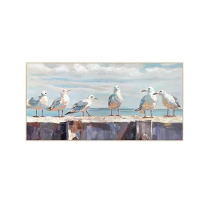 Harbor Hangout Hand Painted Coastal Bird Framed Canvas Wall Art