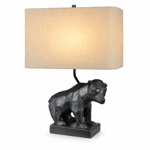 Hammered Black Bear Table Lamp With Linen Shade