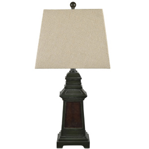 Resin Table Lamp With Burlap Tapered Shade