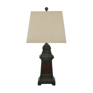 Resin Table Lamp With Burlap Tapered Shade