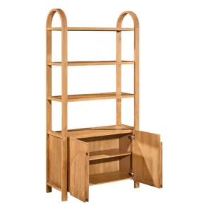 82 In. Brown Natural Wood Grain 2 Door 3 Shelf Etagere/bookcase