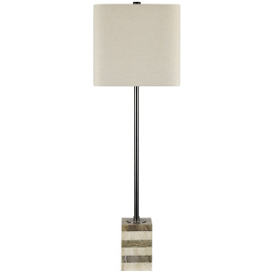 34.75 Stone Table Lamp With Grey Linen Shade