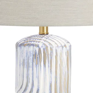 Ceramic Table Lamp With Crystal Base And Beige Linen Drum Shade