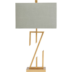 Metal Table Lamp With Gray Linen Shade