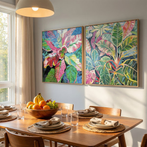 Vacation Foliage 2-piece Botanical Coastal Canvas Wall Art Set