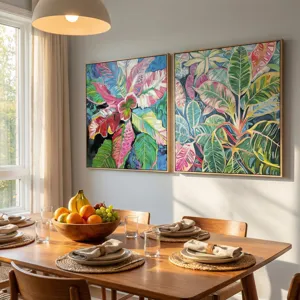 Vacation Foliage 2-piece Botanical Coastal Canvas Wall Art Set