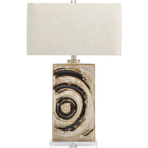 Ceramic Table Lamp With Crystal Base And Rectangular Linen Oat Shade