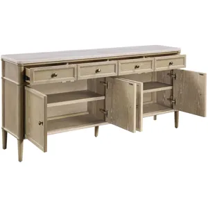 72 In. Tan Wood Whitewashed Four Door, Four Drawer Credenza Sideboard