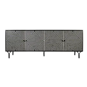 4-door Black/ivory Bone Inlay Media Credenza/sideboard