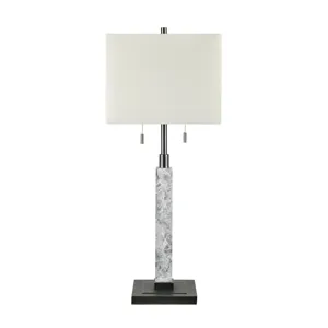 Glasgow Table Lamp In Gray And Black Metal With Square White Linen Shade