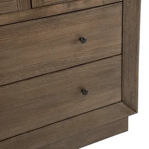 Brown Wood Three Shelf Bookcase With Doors And Drawers
