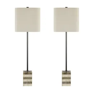 34.75 Stone Table Lamp With Grey Linen Shade