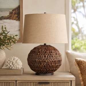 Grove Textured Brown Table Lamp With Beige Burlap Shade