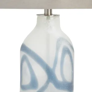 Glass Table Lamp With Crsytal Base And Gray Linen Shade