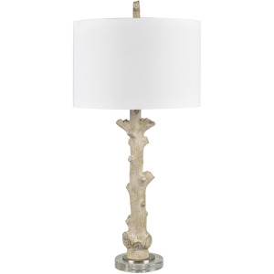 Resin Table Lamp With White Linen Shade And Crystal Base