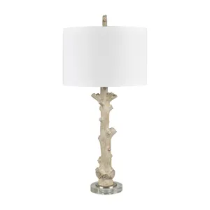 Resin Table Lamp With White Linen Shade And Crystal Base