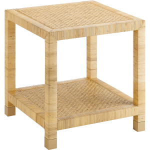 Square Tan Raffia Accent/end Table