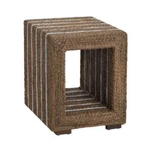 Square Brown Wood And Rope Accent End Table