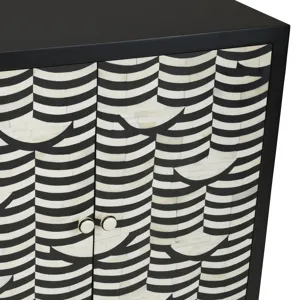 2-door Black Wood/ivory Bone Inlay Accent Cabinet With Black Metal Legs