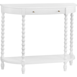 40 In. White Solid Wood 1 Drawer Accent Demilune Console/sofa Table