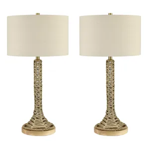 Set Of 2  Rattan Table Lamp With Linen Shade