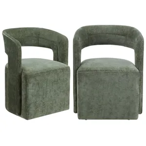 Set Of 2 Green Upholstered Dining Chairs