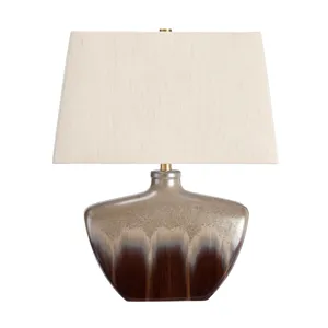 Ceramic Table Lamp With Rectangular Oat Linen Shade Crystal Base