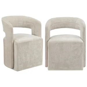 Set Of 2 Cream Upholstered Dining Chairs