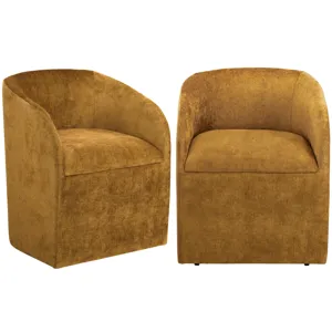 Set Of Two Yellow Upholstered Dining Chairs