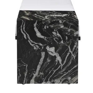 72 In. Black Marble And White Upholstered Accent Bench