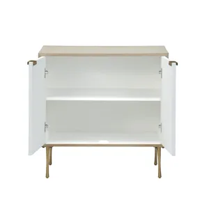 2 Door Tan Wood Grain Accent Cabinet With Painted Floral Doors And Metal Legs