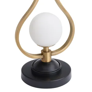 Modern Table Lamp With Brushed Gold And Matte Black, Black Organza Drum Shade, Nightlight Feature
