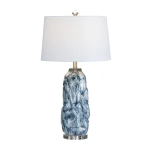 Blue And Whte Ceramic Table Lamp With White Linen Shade