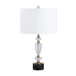 Crystal Table Lamp With White Linen Shade
