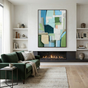 Urban Blocks Abstract Geometric Framed Canvas Wall Art