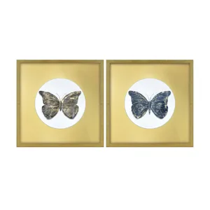 Golden Wings 2-piece Framed Butterfly Wall Art Set