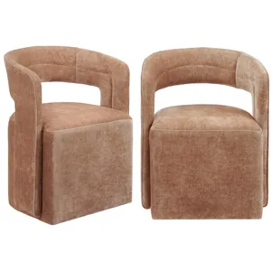 Set Of 2 Rust Upholstered Dining Chairs