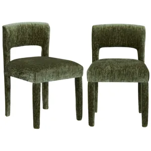 Set Of 2 Green Upholstered Dining Side Chairs
