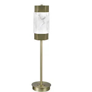 Gold Polished Metal Buffet Lamp With White Marble Specialty Shade