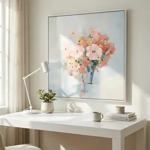 Blush Bouquet Textured Floral Framed Canvas Wall Art