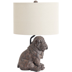 Resin Bulldog Table Lamp With Oat Linen Shade