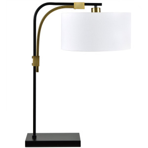 Metal Table Lamp With White Linen Drum Shade