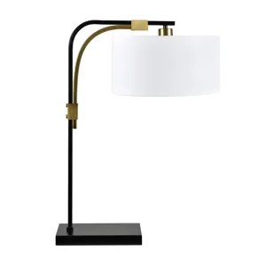 Metal Table Lamp With White Linen Drum Shade